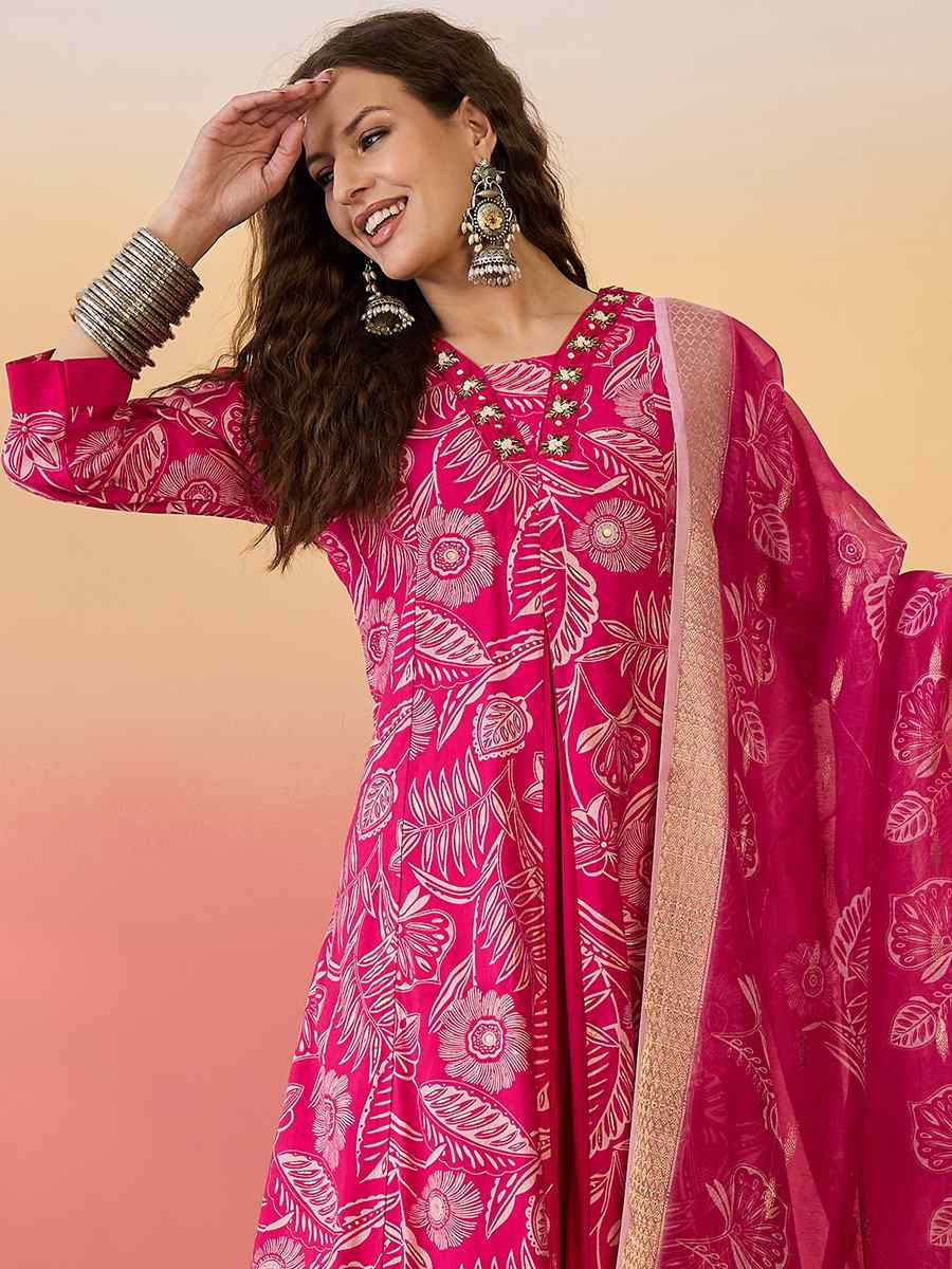 Pink Roman Silk Embroidered Festival Casual Ready Palazzo Pant Salwar Kameez