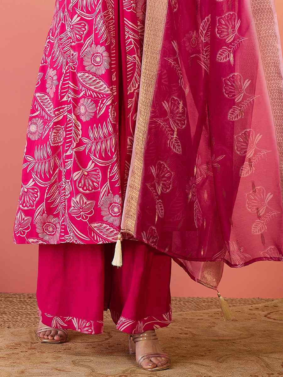 Pink Roman Silk Embroidered Festival Casual Ready Palazzo Pant Salwar Kameez