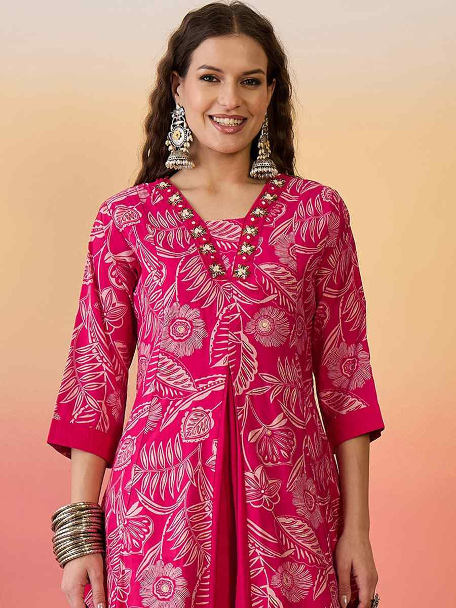 Pink Roman Silk Embroidered Party Wedding Ready A-Line Salwar Kameez