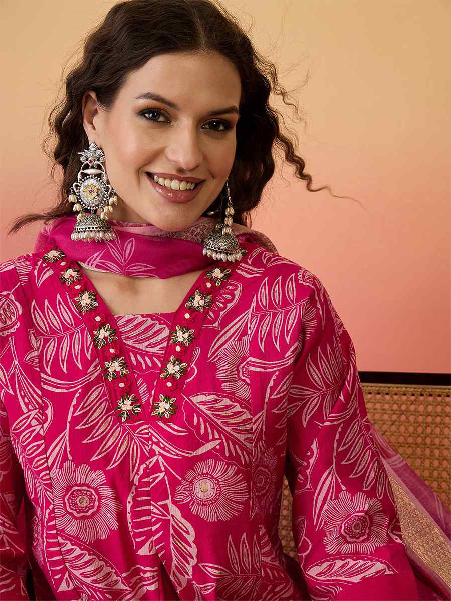 Pink Roman Silk Embroidered Party Wedding Ready A-Line Salwar Kameez