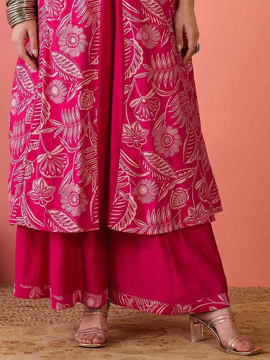 Pink Roman Silk Embroidered Party Wedding Ready A-Line Salwar Kameez