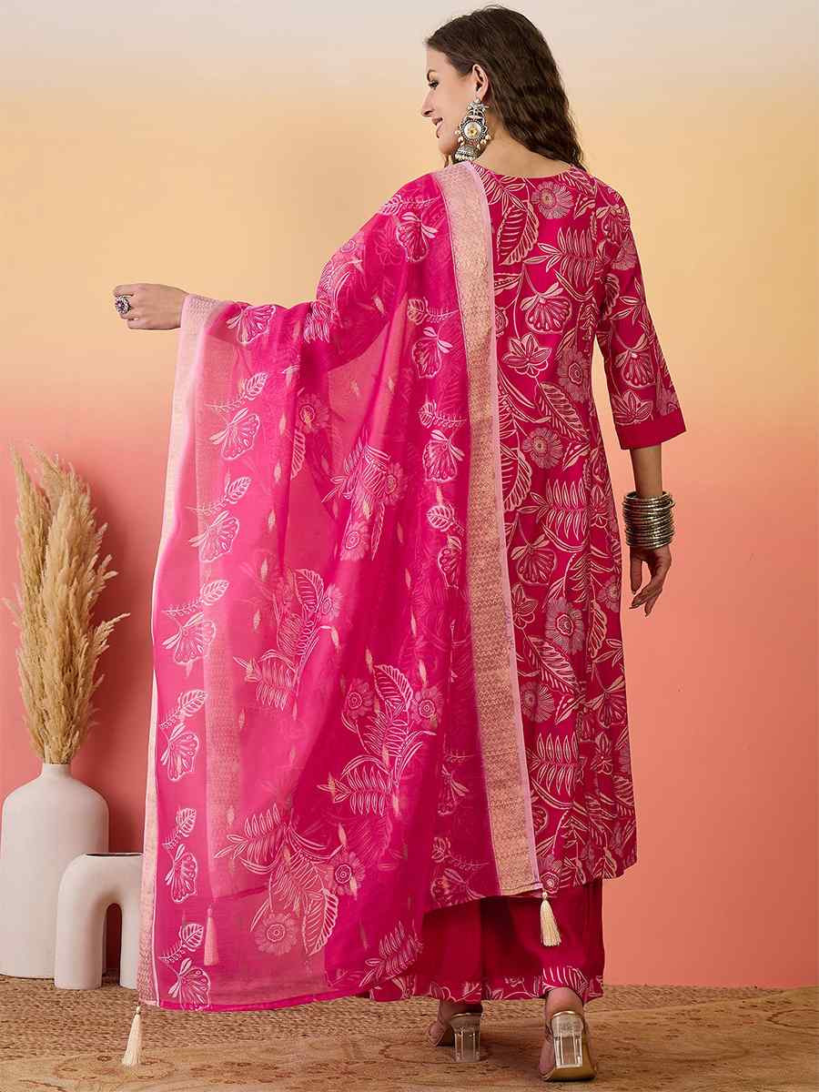 Pink Roman Silk Embroidered Party Wedding Ready A-Line Salwar Kameez