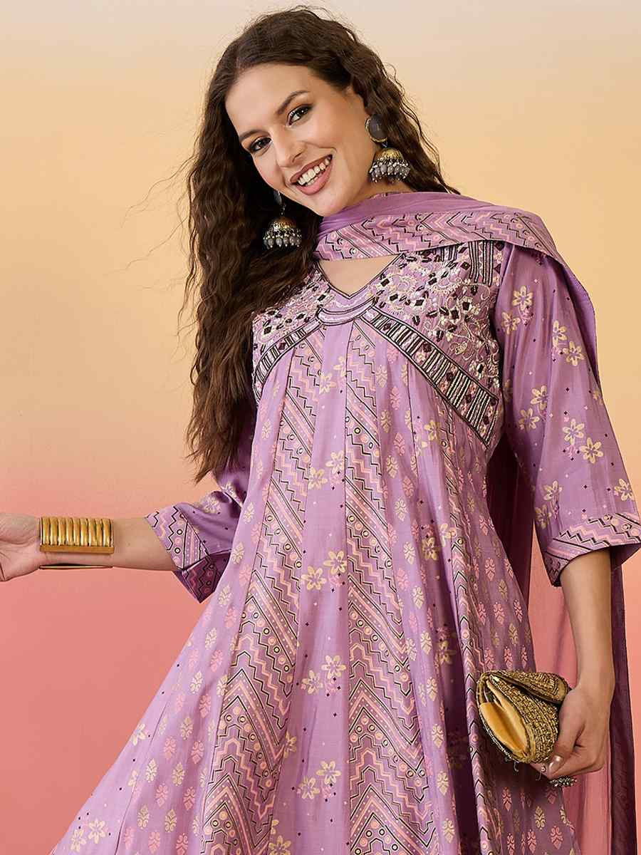 Pink Roman Silk Embroidered Party Wedding Ready A-Line Salwar Kameez