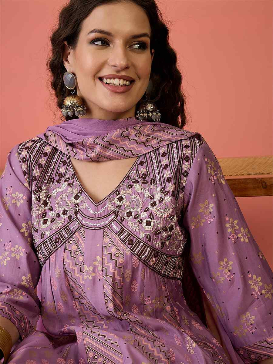 Pink Roman Silk Embroidered Party Wedding Ready A-Line Salwar Kameez