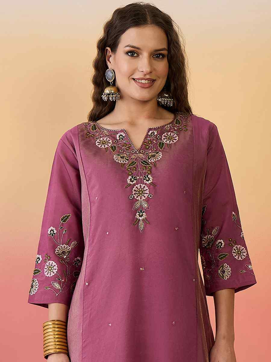 Pink Roman Silk Embroidered Party Wedding Ready Palazzo Pant Salwar Kameez