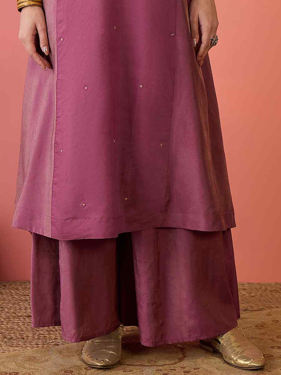 Pink Roman Silk Embroidered Party Wedding Ready Palazzo Pant Salwar Kameez