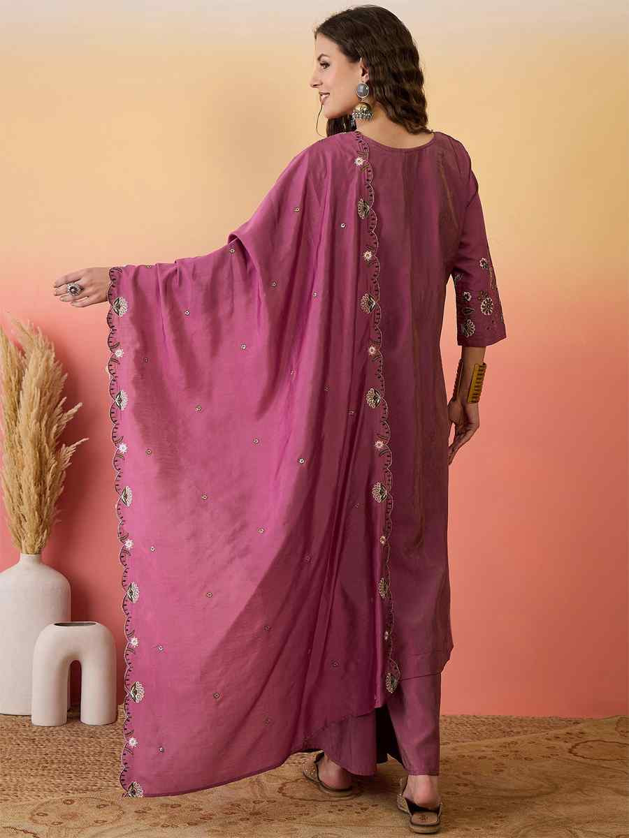 Pink Roman Silk Embroidered Party Wedding Ready Palazzo Pant Salwar Kameez