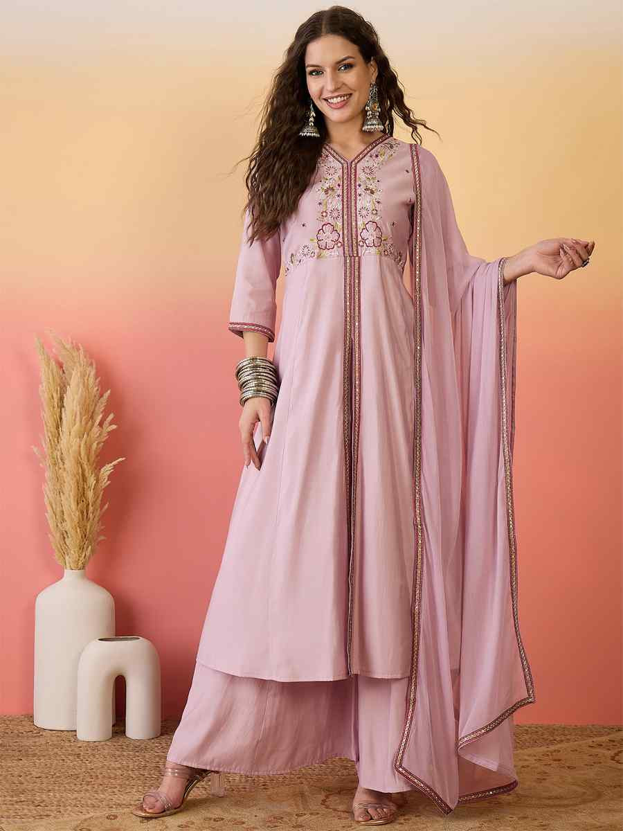 Pink Roman Silk Embroidered Party Wedding Ready Palazzo Pant Salwar Kameez