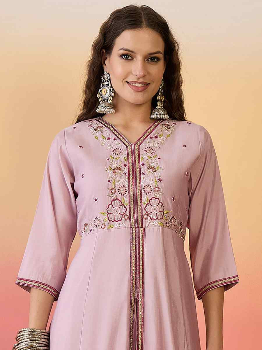 Pink Roman Silk Embroidered Party Wedding Ready Palazzo Pant Salwar Kameez