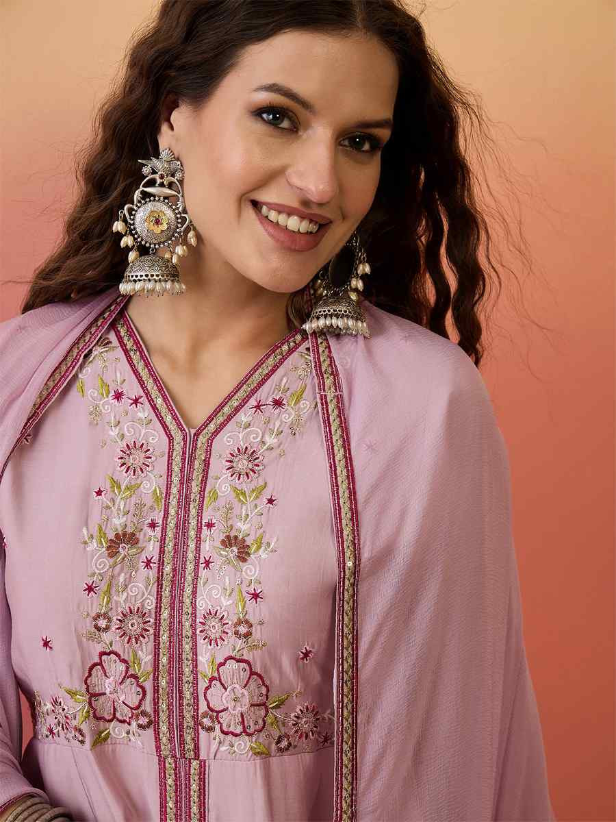 Pink Roman Silk Embroidered Party Wedding Ready Palazzo Pant Salwar Kameez