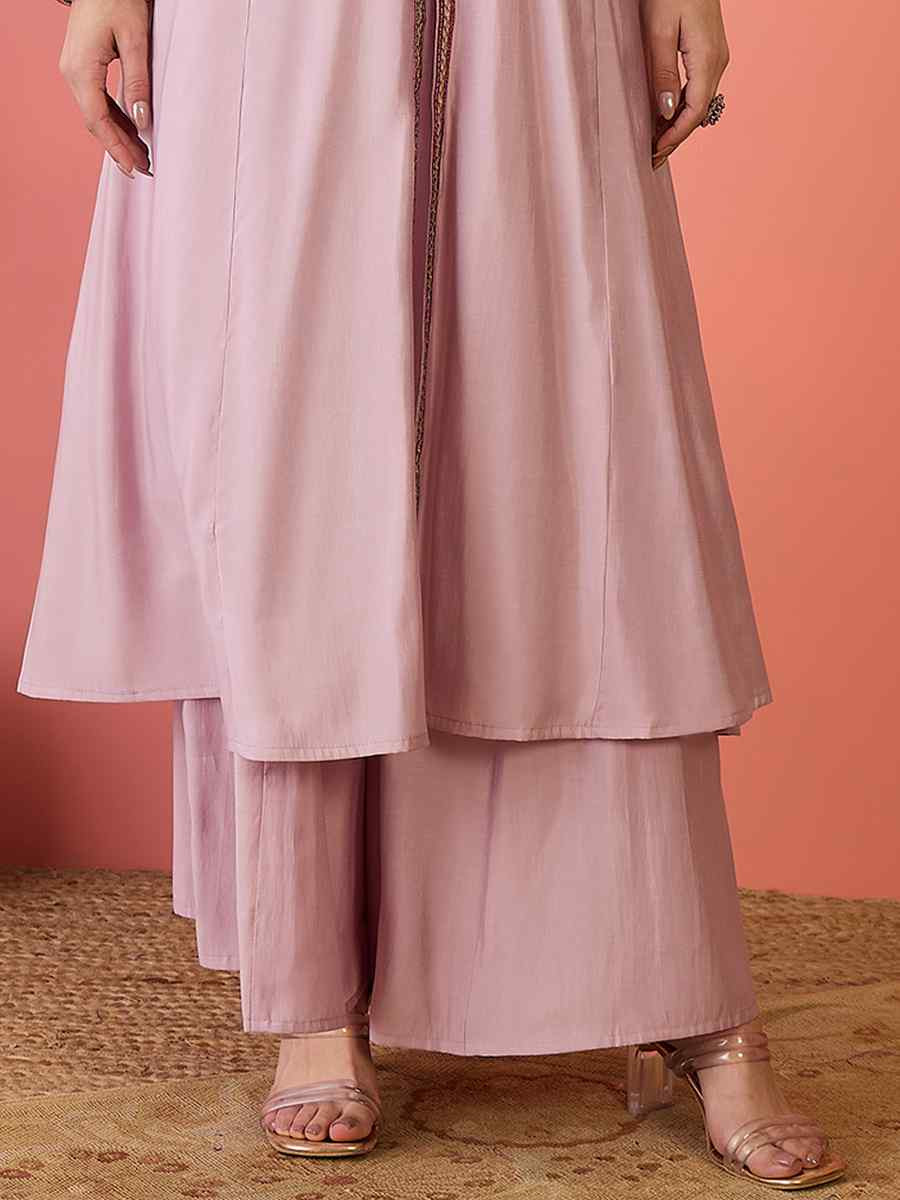 Pink Roman Silk Embroidered Party Wedding Ready Palazzo Pant Salwar Kameez