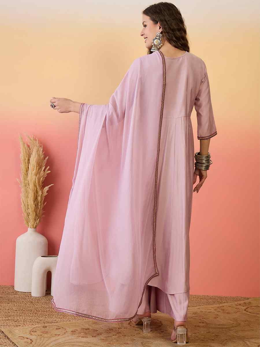 Pink Roman Silk Embroidered Party Wedding Ready Palazzo Pant Salwar Kameez