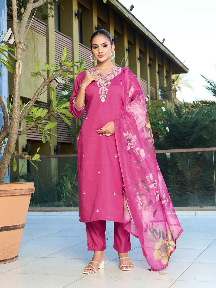 Pink Roman Silk Embroidery Party Wedding Festival Casual Ready Pant Salwar Kameez