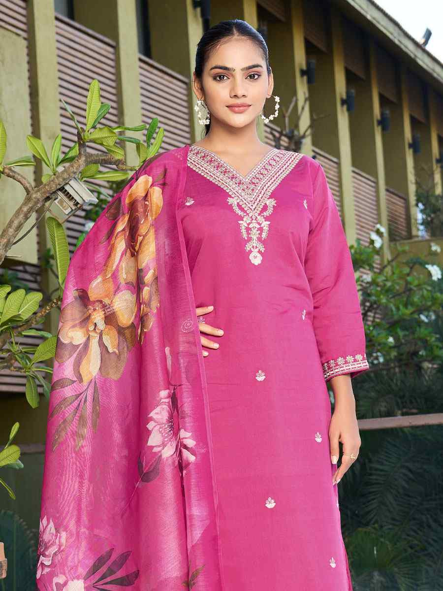 Pink Roman Silk Embroidery Party Wedding Festival Casual Ready Pant Salwar Kameez