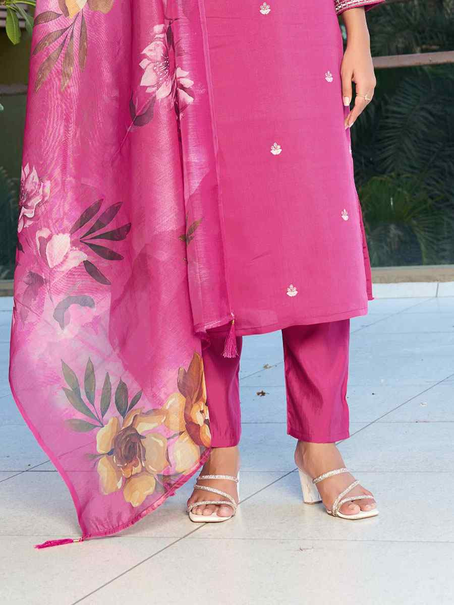 Pink Roman Silk Embroidery Party Wedding Festival Casual Ready Pant Salwar Kameez