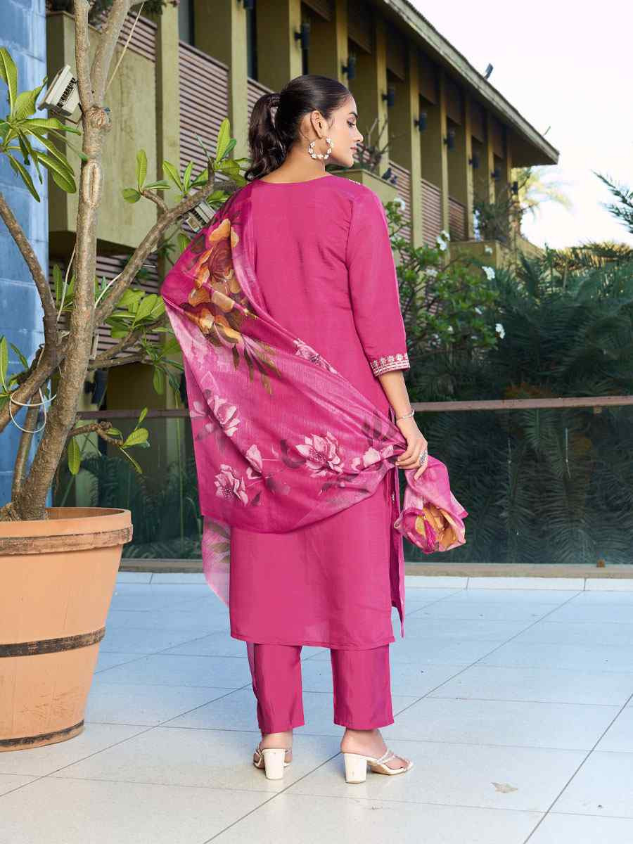 Pink Roman Silk Embroidery Party Wedding Festival Casual Ready Pant Salwar Kameez