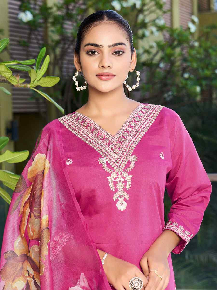 Pink Roman Silk Embroidery Party Wedding Festival Casual Ready Pant Salwar Kameez