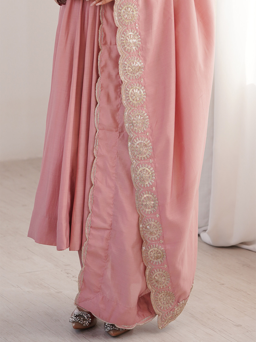 Pink Roman Silk Embroidery Sequins Zari Wedding Party Festival Casual Ready Anarkali Pant Salwar Kameez