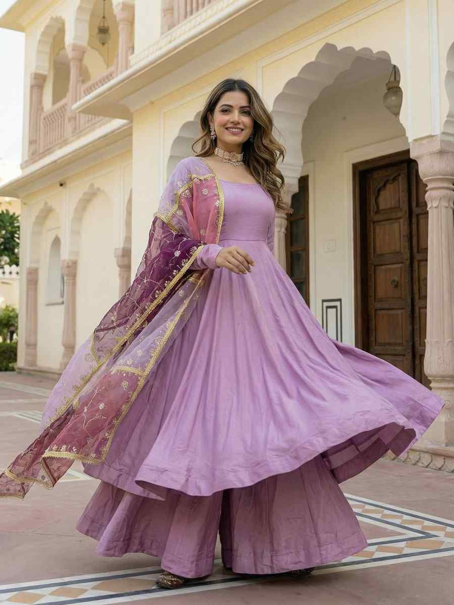 Pink Roman Simar Silk Plain Party Wedding Festival Casual Ready Anarkali Palazzo Pant Salwar Kameez