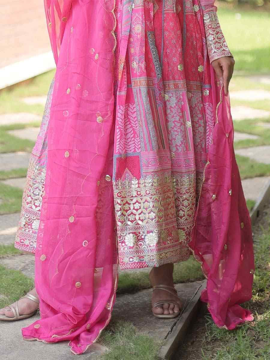 Pink Russian Silk Embroidered Festival Party Gown