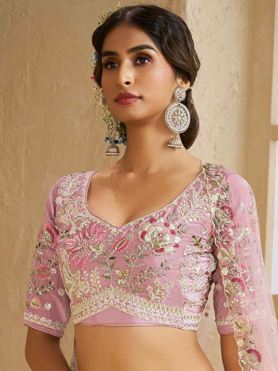 Pink Satin Embroidered Bridal Festival Reception Wedding Traditional Heavy Border Lehenga Choli