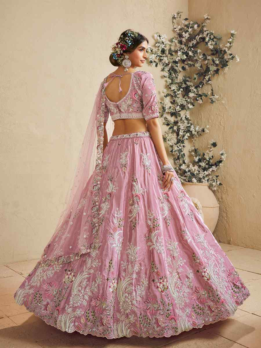 Pink Satin Embroidered Bridal Festival Reception Wedding Traditional Heavy Border Lehenga Choli