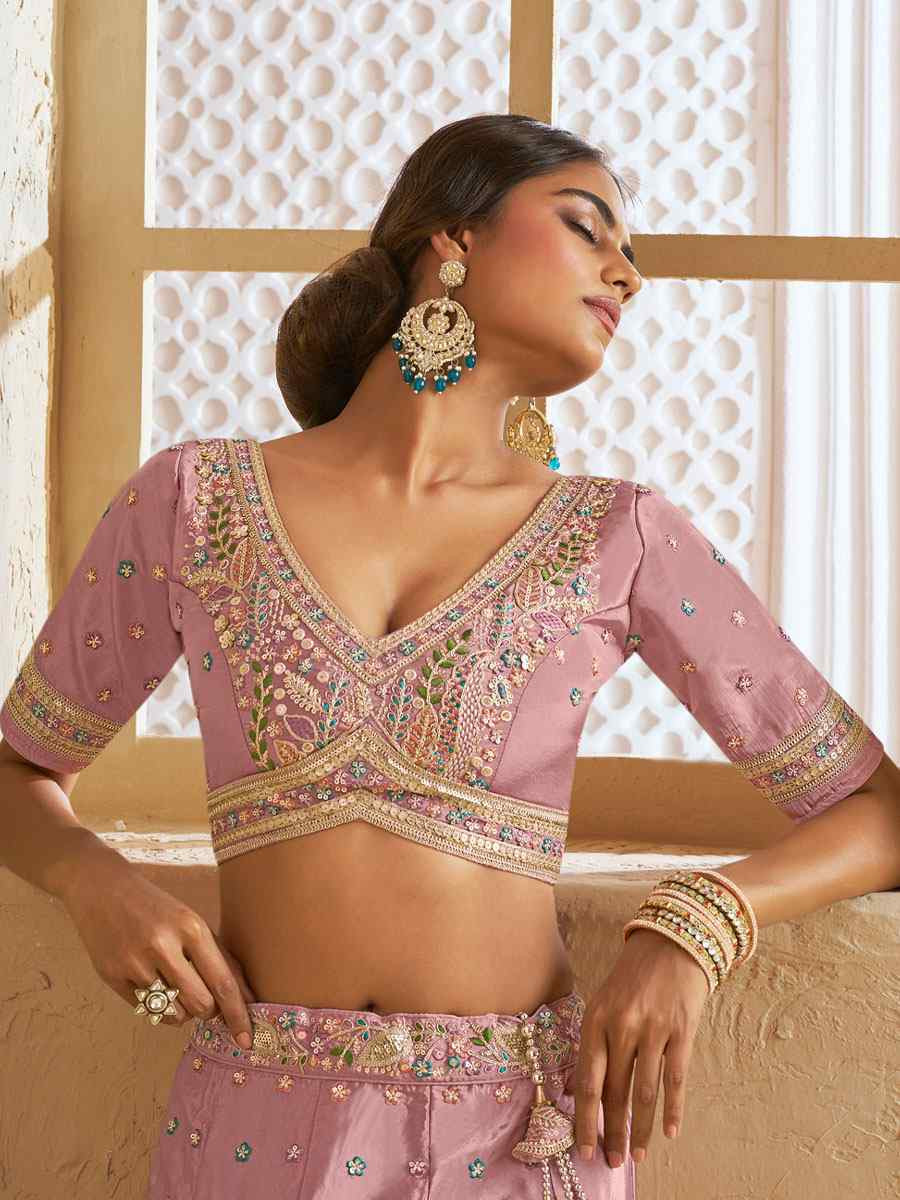 Pink Satin Embroidered Bridal Festival Reception Wedding Traditional Heavy Border Lehenga Choli