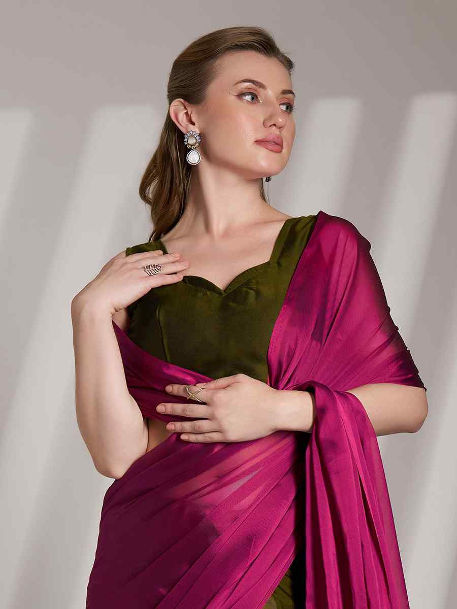 Pink Satin Rangoli Solid Casual Festival Classic Style Saree