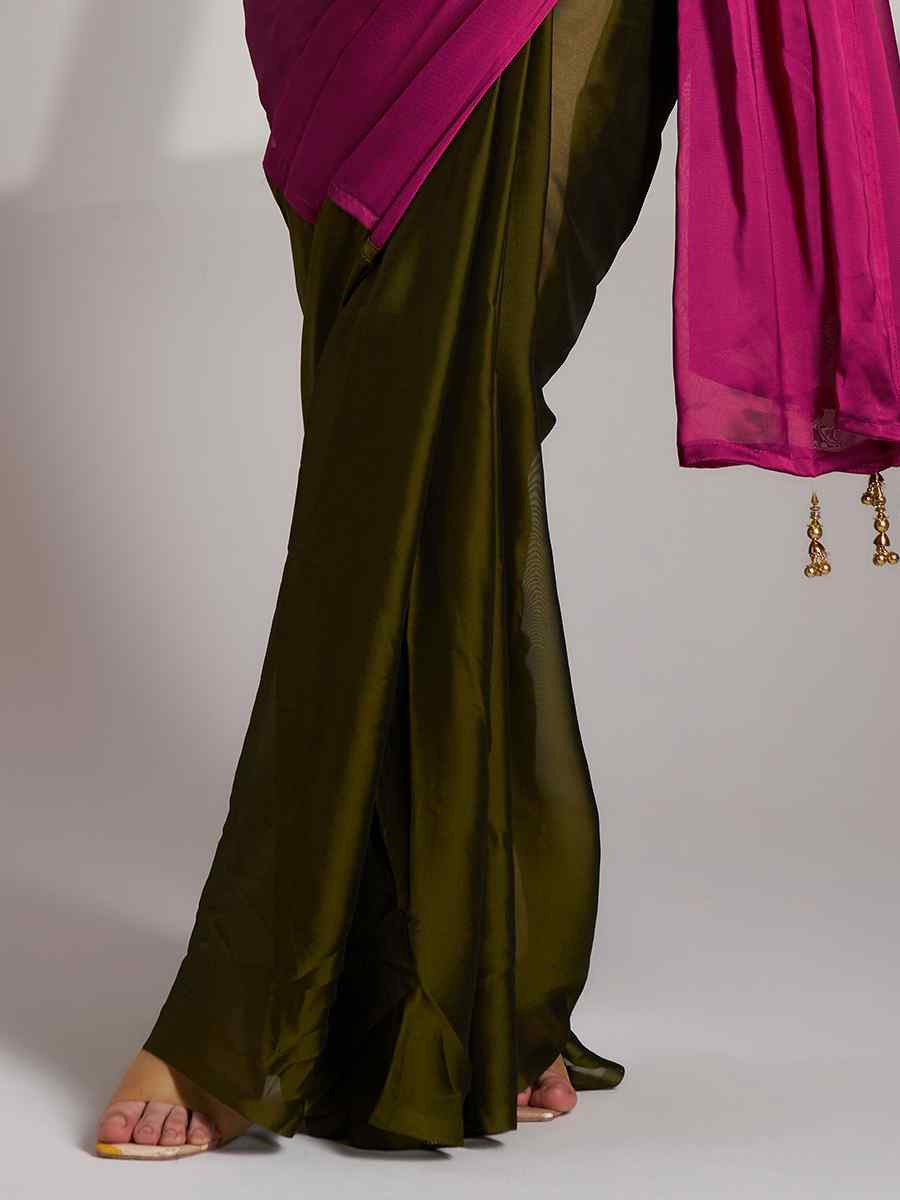 Pink Satin Rangoli Solid Casual Festival Classic Style Saree