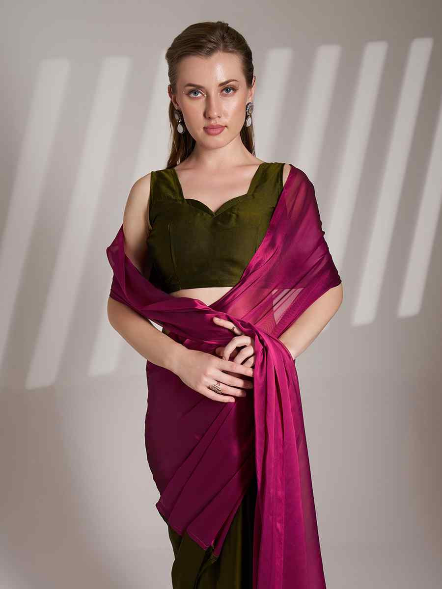 Pink Satin Rangoli Solid Casual Festival Classic Style Saree