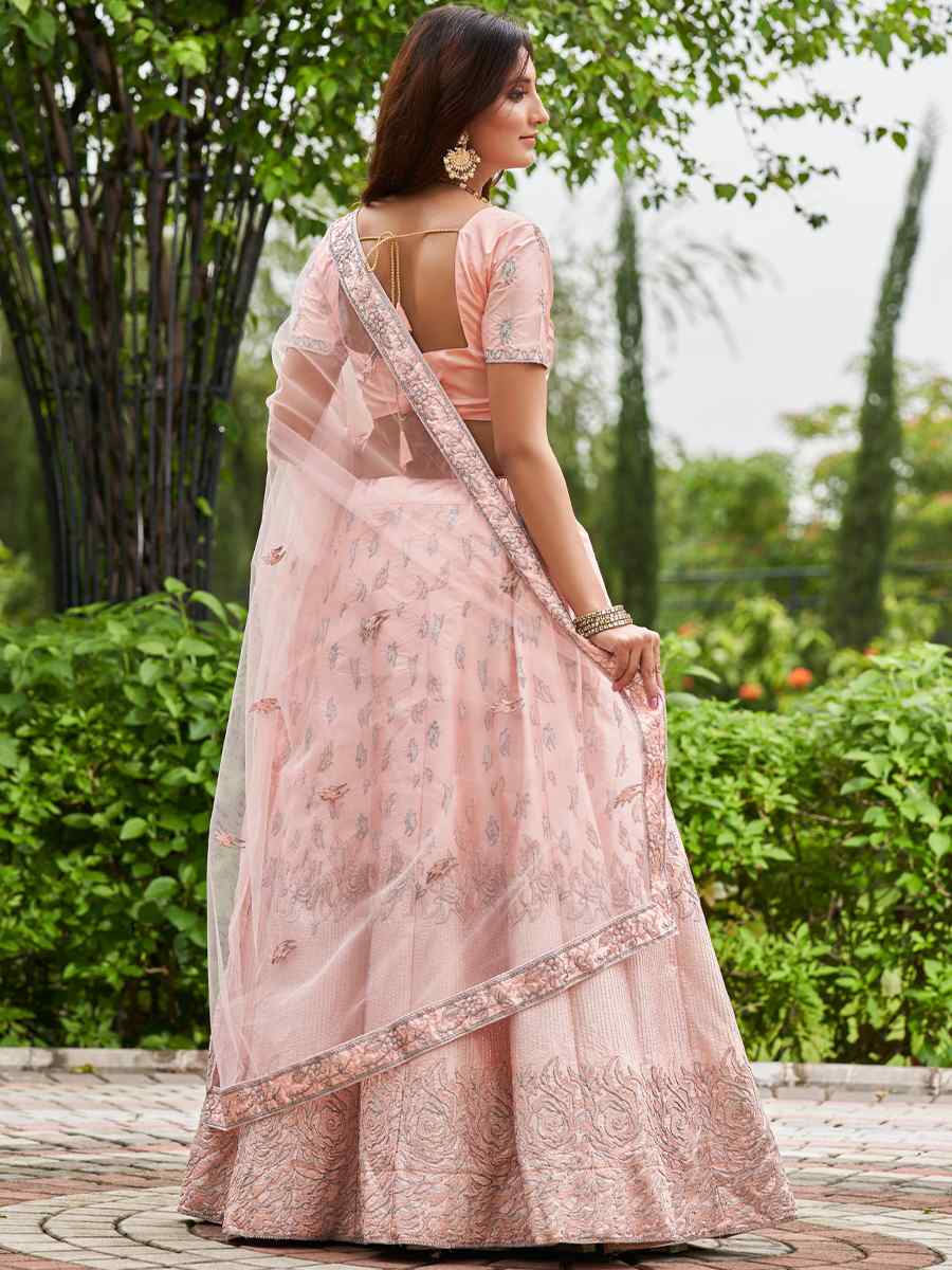 Pink Satin Silk Embroidered Festival Wedding Circular Lehenga Choli