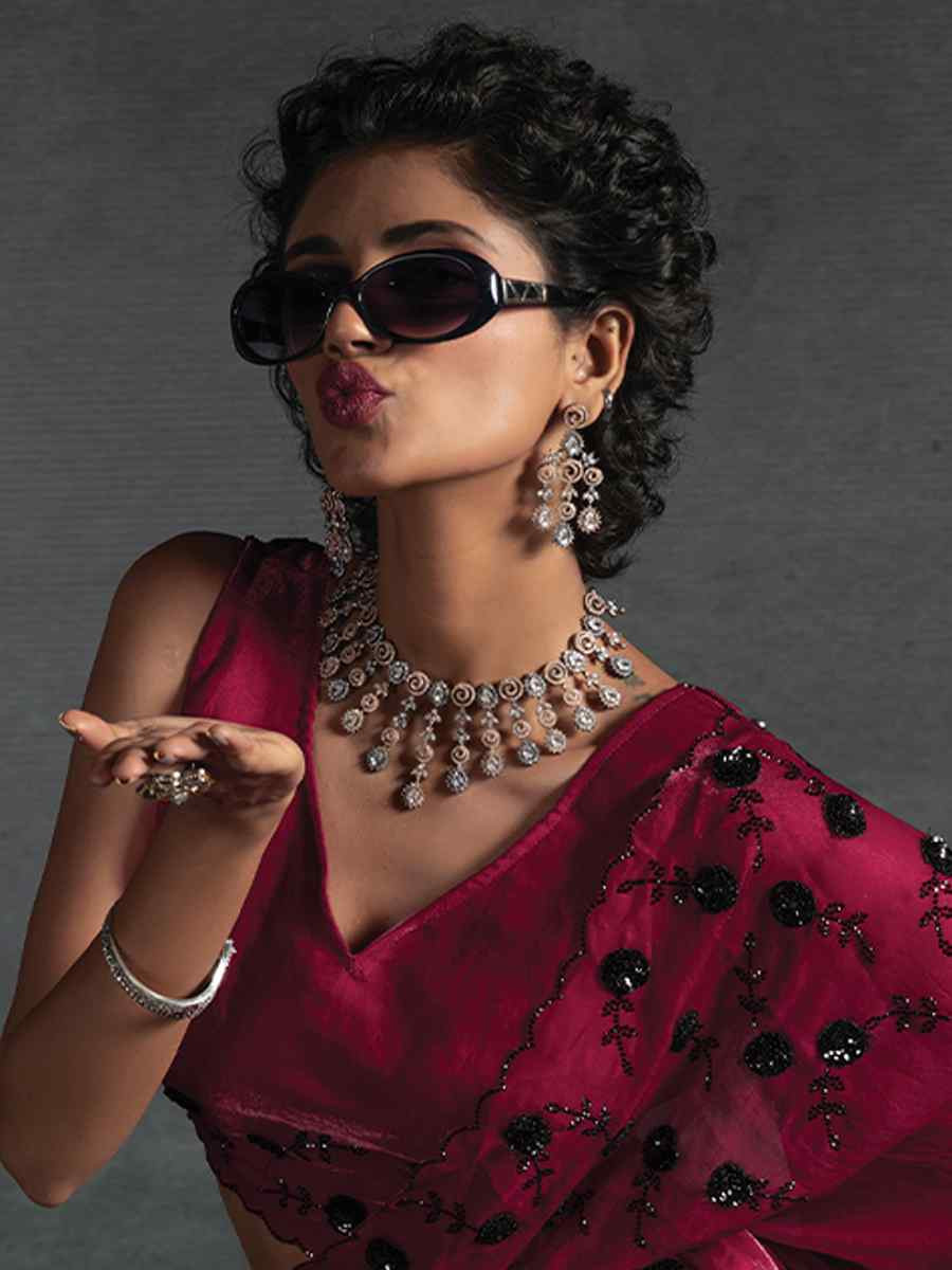 Pink Satin Silk Embroidered Festival Wedding Fancy Heavy Border Saree