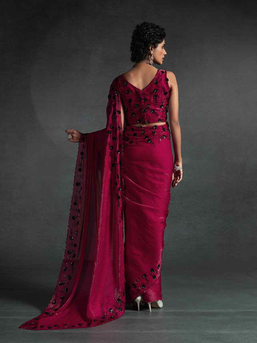 Pink Satin Silk Embroidered Festival Wedding Fancy Heavy Border Saree