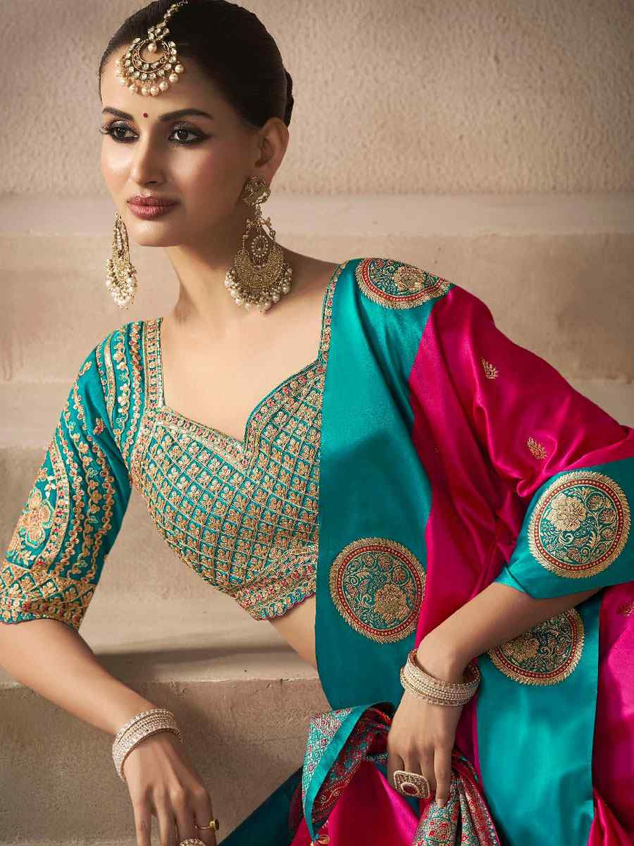 Pink Satin Silk Handwoven Zari Work Traditional Bridal Reception Festival Wedding Fancy Heavy Border Saree