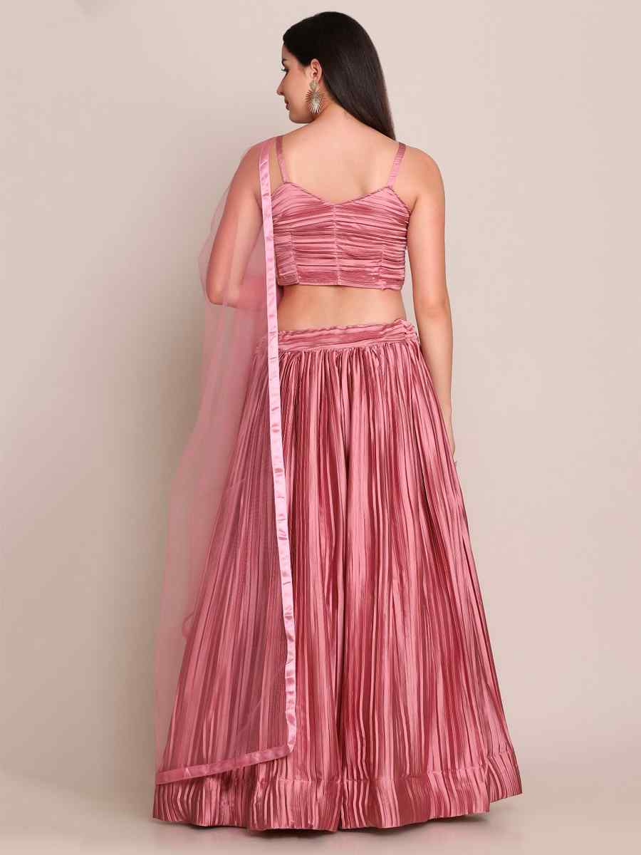 Pink Satin Silk Printed Festival Mehendi Circular Lehenga Choli