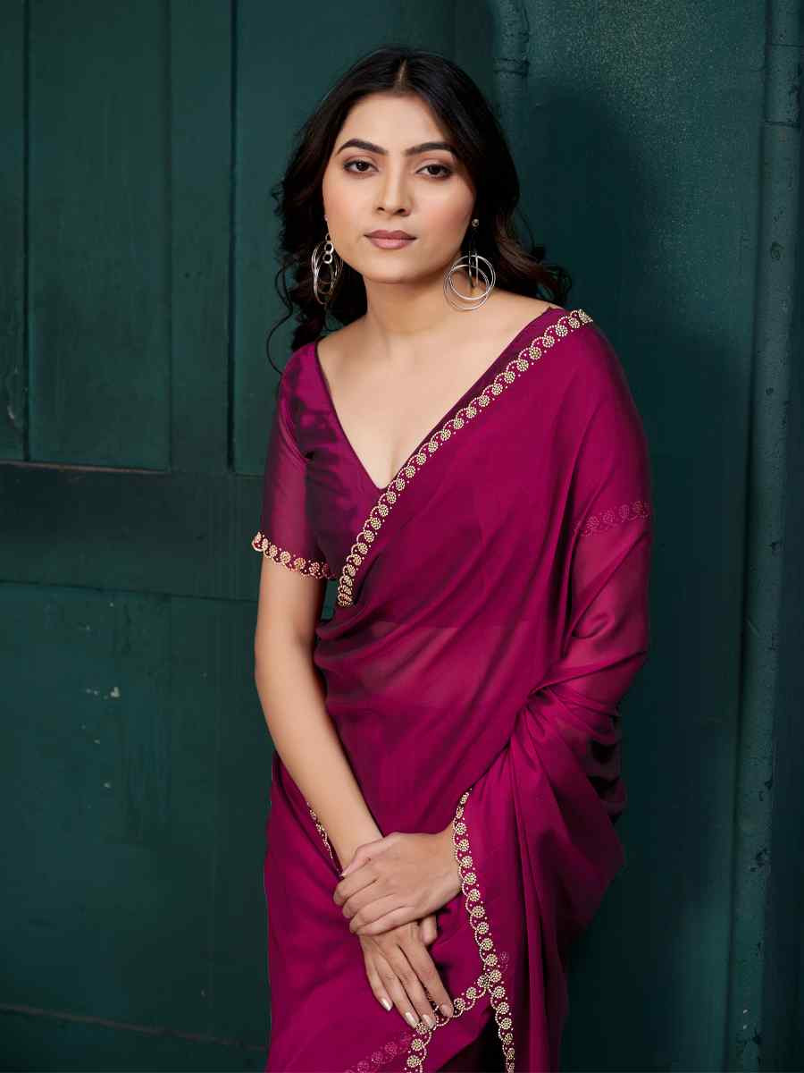 Pink Satin Silk Solid Festival Wedding Fancy Heavy Border Saree