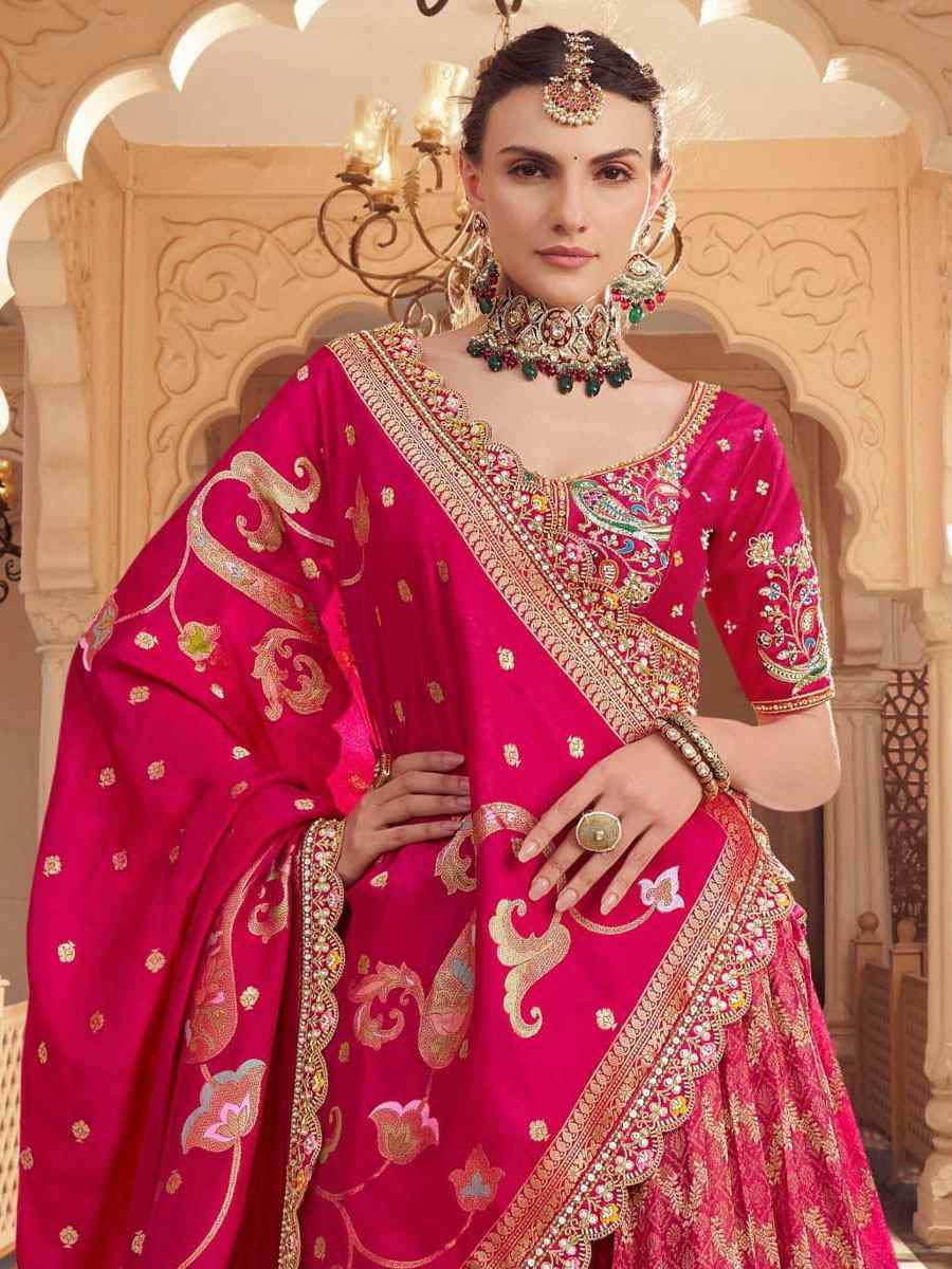 Pink Satin Tissue Silk Embroidered Festival Wedding Party Reception Heavy Border Lehenga Choli