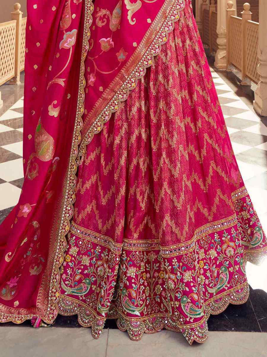 Pink Satin Tissue Silk Embroidered Festival Wedding Party Reception Heavy Border Lehenga Choli