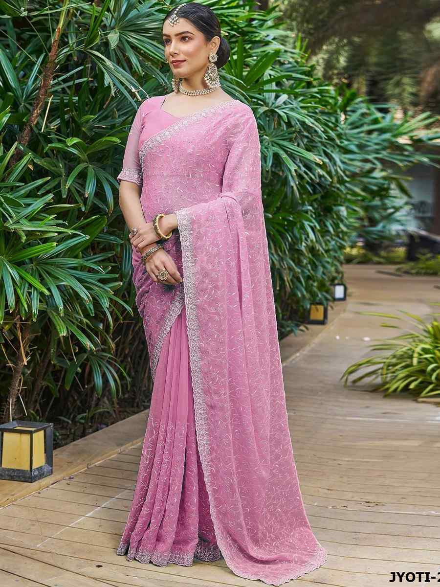 Pink Shimmer Embroidered Festival Wedding Classic Style Saree