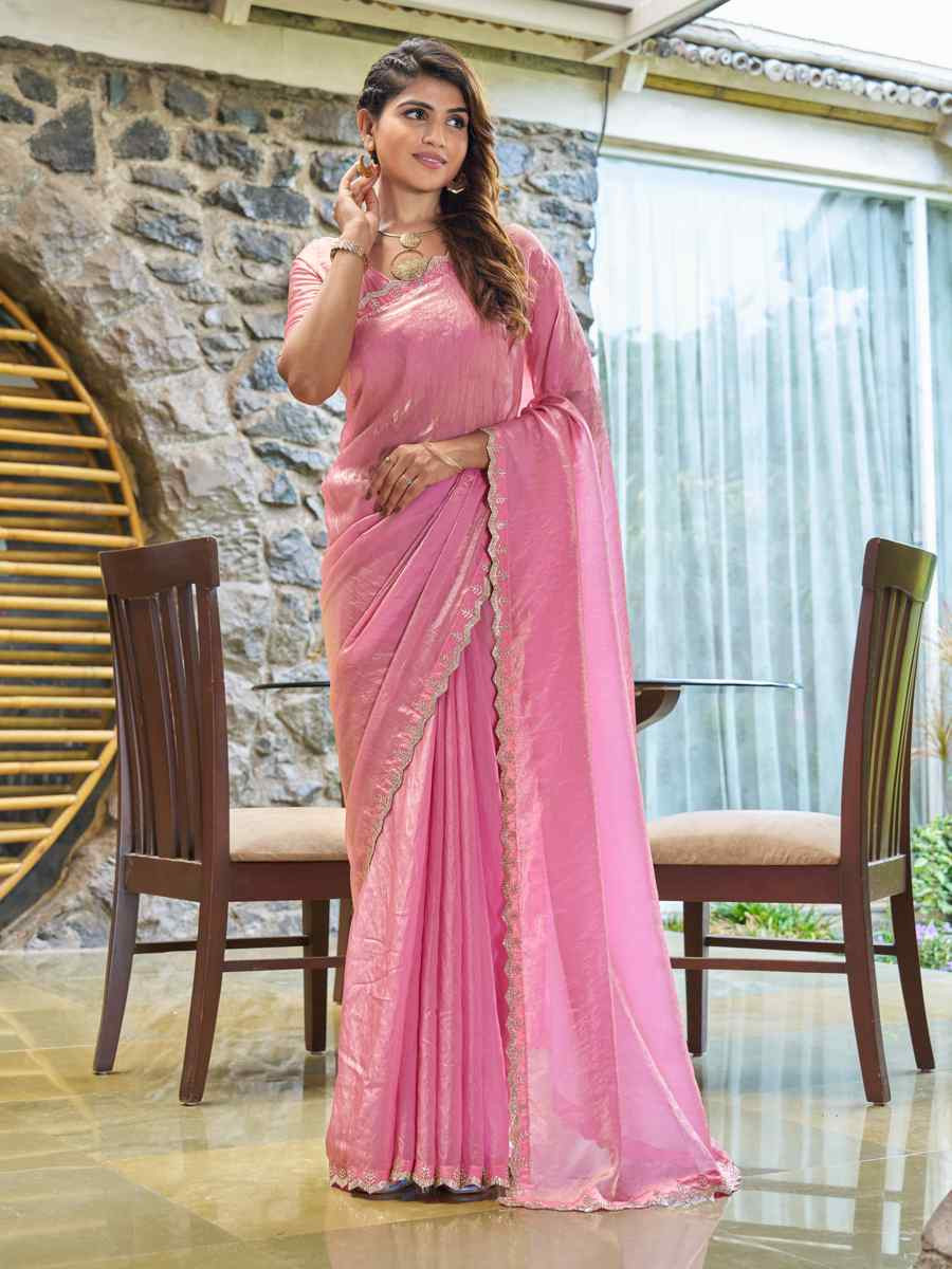 Pink Silk Handwoven Festival Wedding Heavy Border Saree