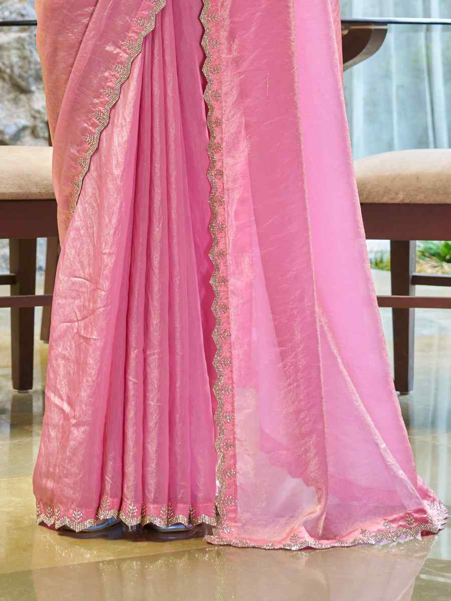 Pink Silk Handwoven Festival Wedding Heavy Border Saree