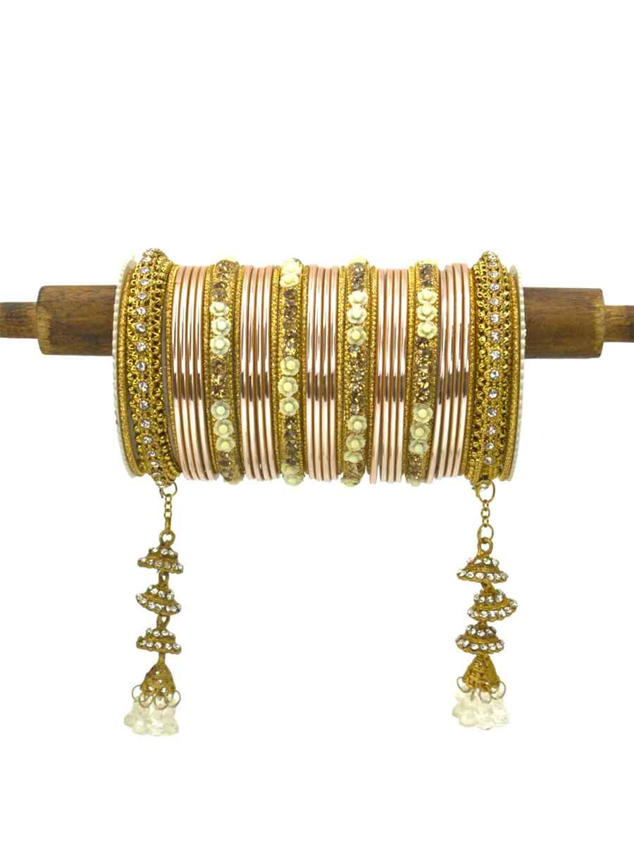 Pink Silk Aluminium Alloy Jhumki Festival Wear Kundan Bangles