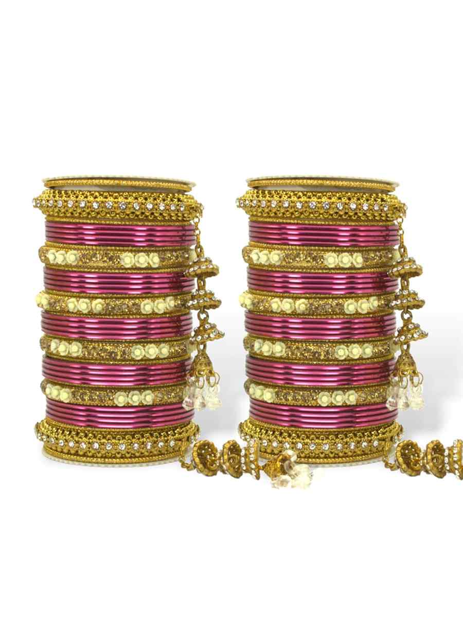Pink Silk Aluminium Alloy Jhumki Festival Wear Kundan Bangles