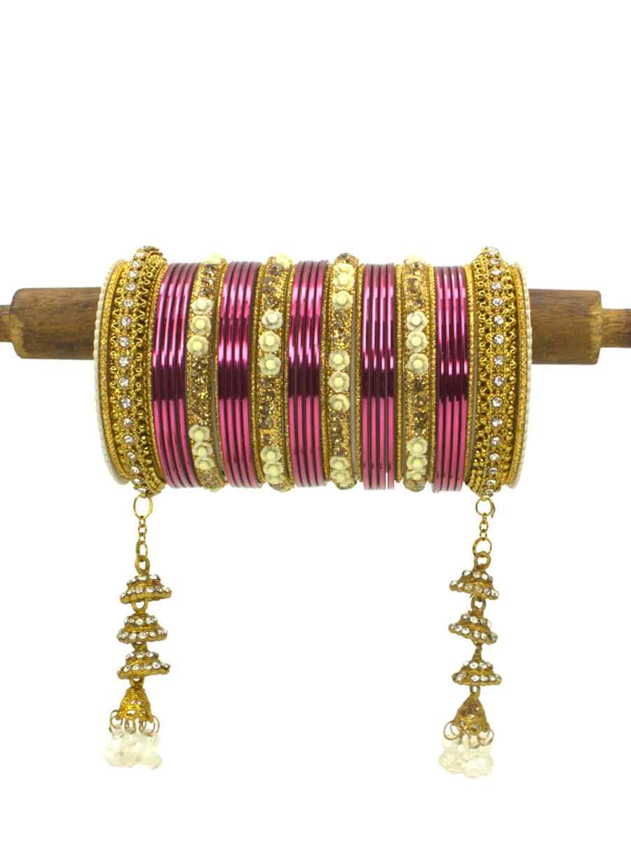 Pink Silk Aluminium Alloy Jhumki Festival Wear Kundan Bangles