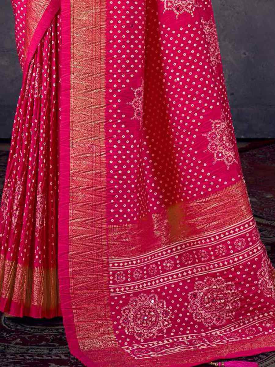 Pink Silk Bhandej Zari Handwoven Casual Reception Festival Wedding Fancy Classic Style Sarees