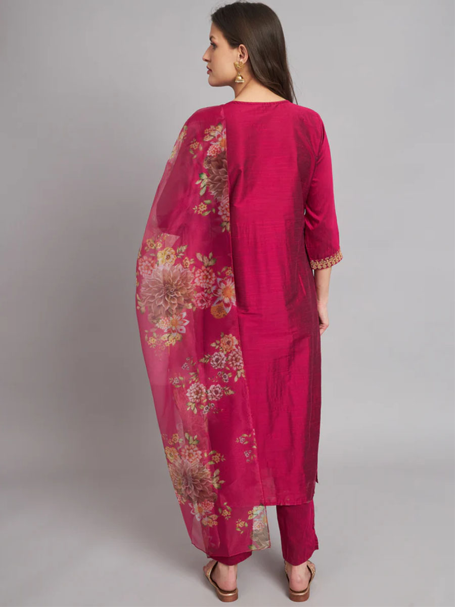 Pink Silk Blend Embroidered Festival Casual Ready Pant Salwar Kameez