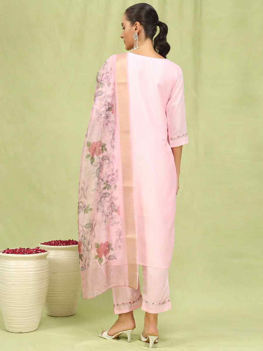Pink Silk Blend Embroidered Festival Casual Ready Pant Salwar Kameez