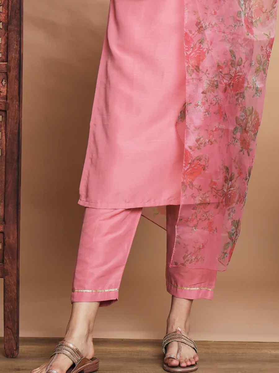 Pink Silk Blend Embroidered Festival Casual Ready Pant Salwar Kameez