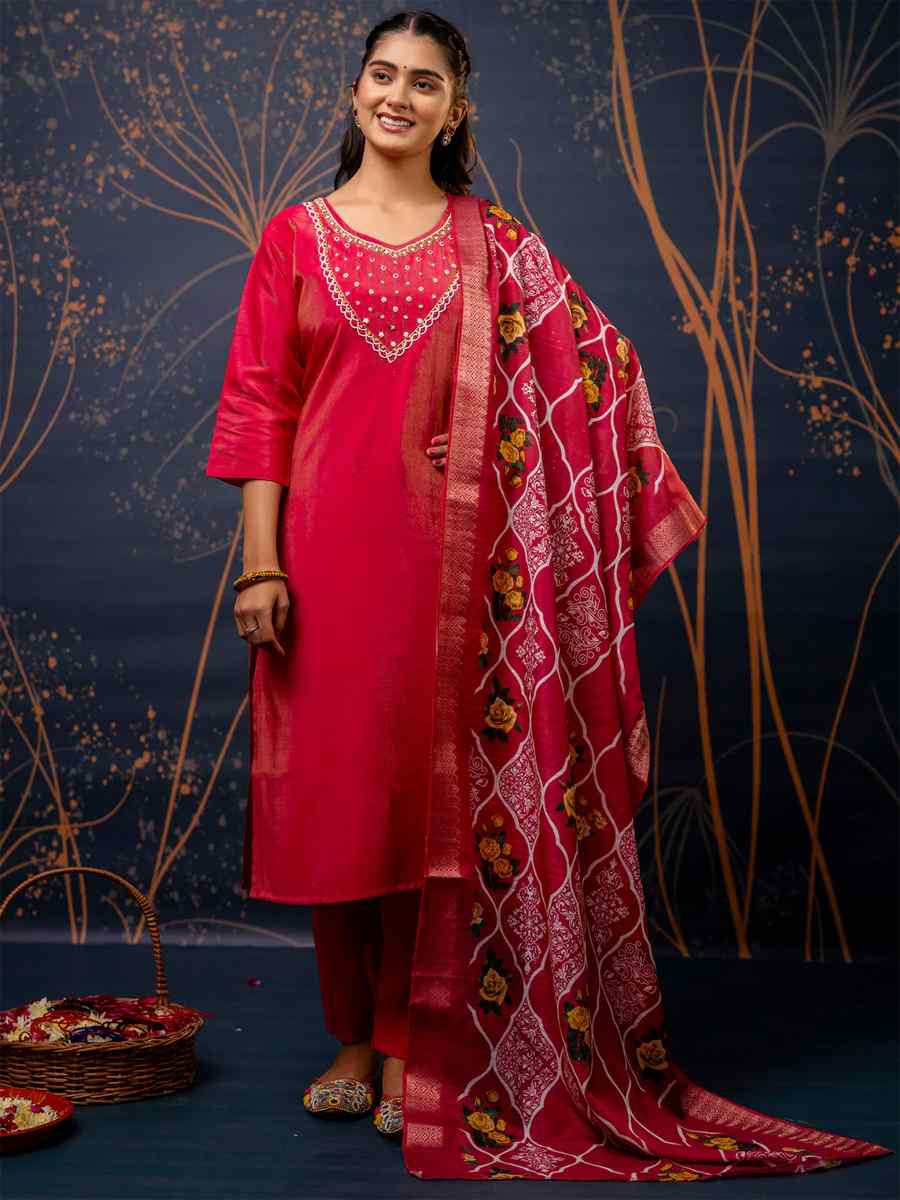 Pink Silk Blend Embroidered Festival Party Ready Pant Salwar Kameez