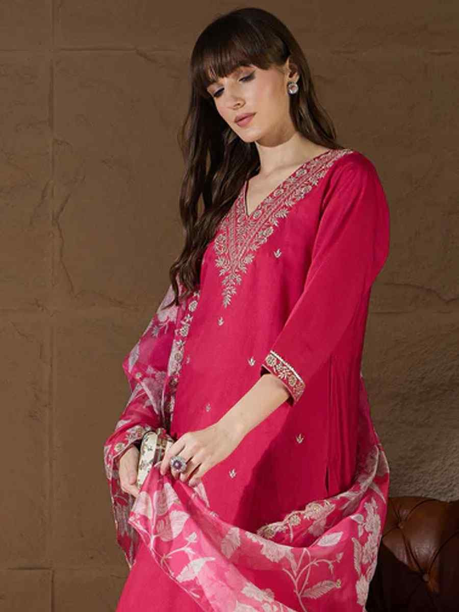 Pink Silk Blend Embroidery Party Wedding Festival Casual Ready Pant Salwar Kameez